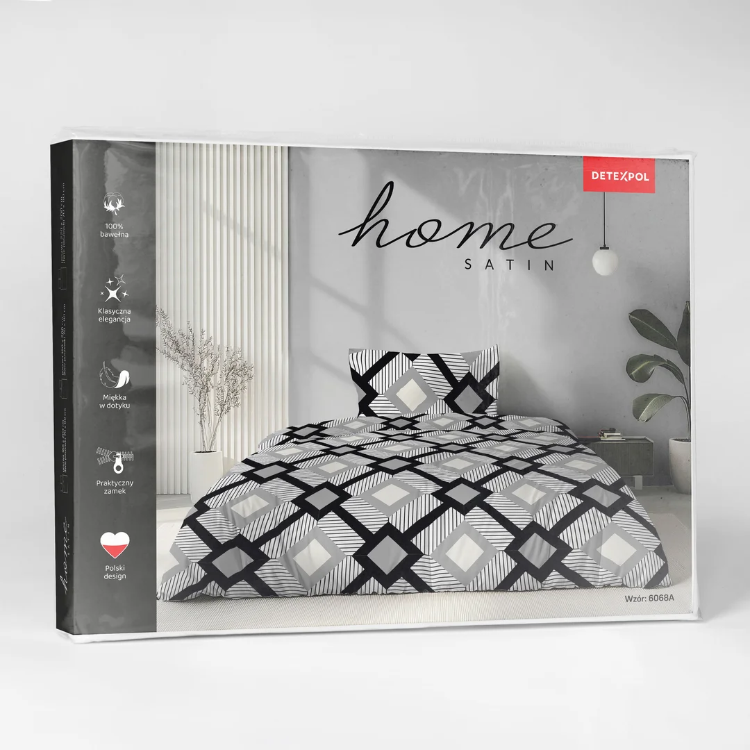 Pościel satynowa 160x200 biała czarna szara w geometryczne romby - 6068 A - Home Satin — zdjęcie 3