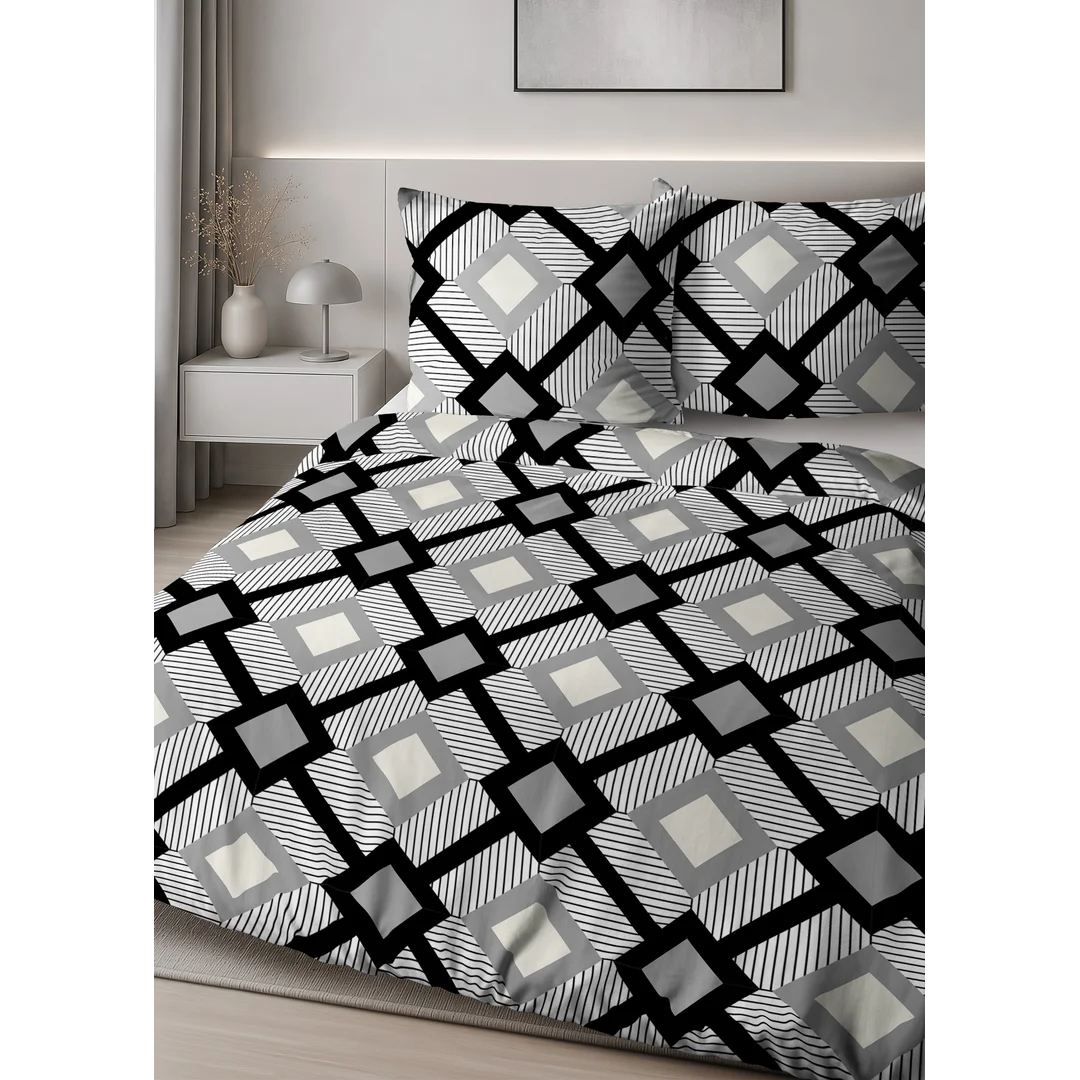 Pościel satynowa 160x200 biała czarna szara w geometryczne romby - 6068 A - Home Satin — zdjęcie 5