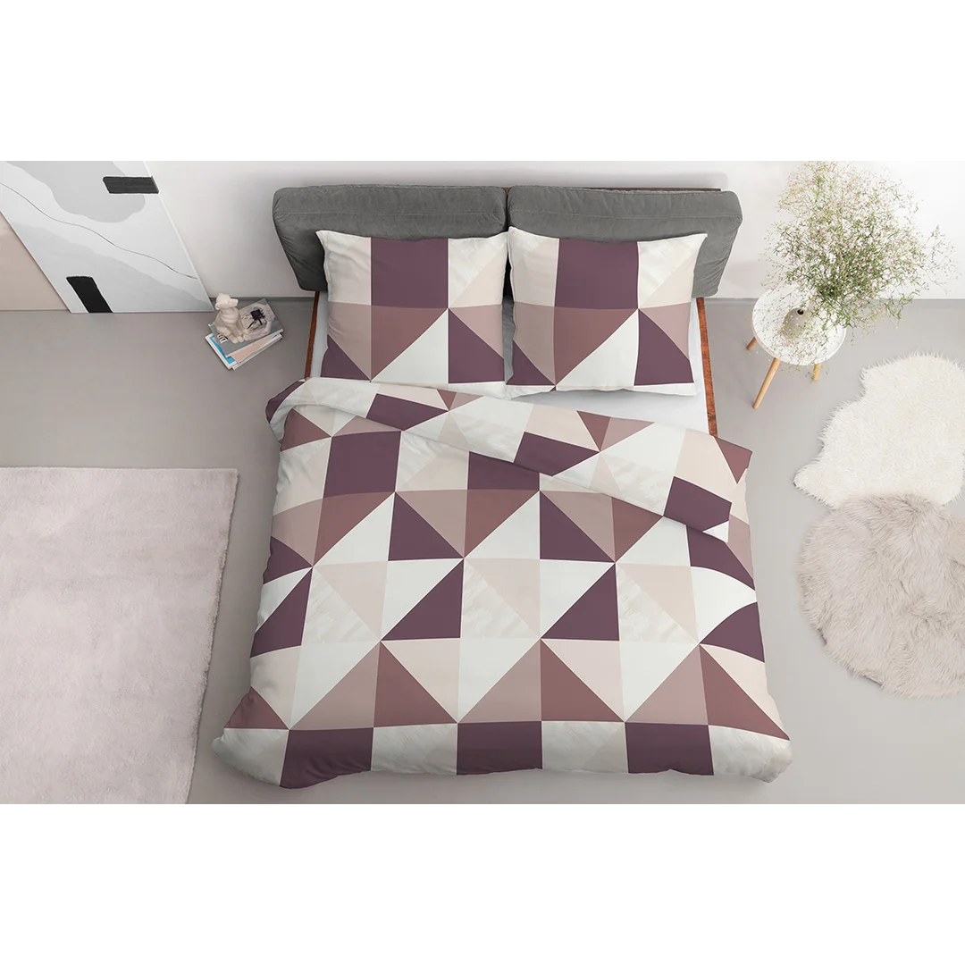 Pościel satynowa 160x200 biała fioletowa w geometryczny wzór - 6006 B - Home Satin — zdjęcie 2