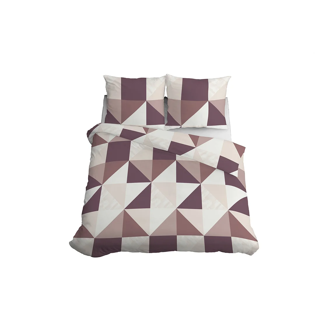 Pościel satynowa 160x200 biała fioletowa w geometryczny wzór - 6006 B - Home Satin — zdjęcie 3