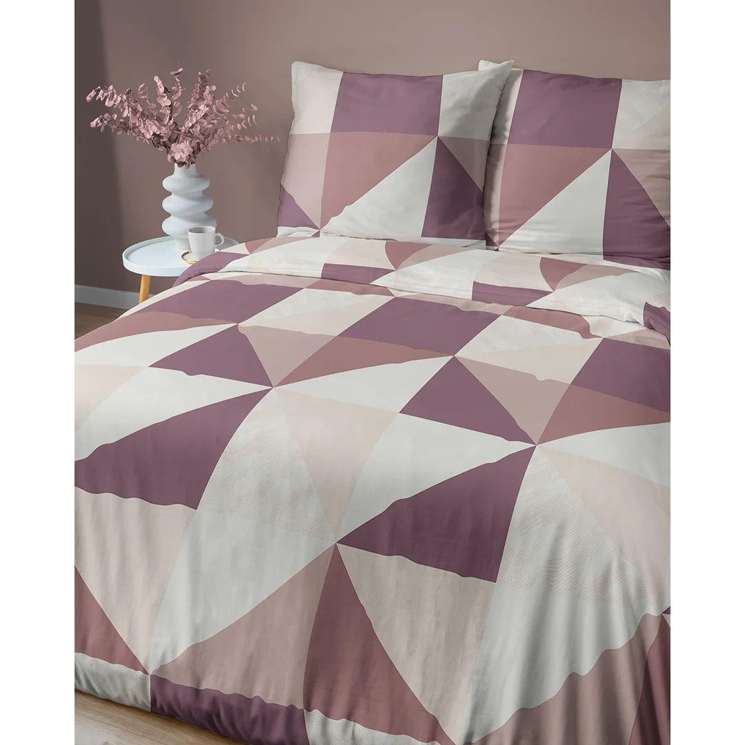 Pościel satynowa 160x200 biała fioletowa w geometryczny wzór - 6006 B - Home Satin — zdjęcie 4