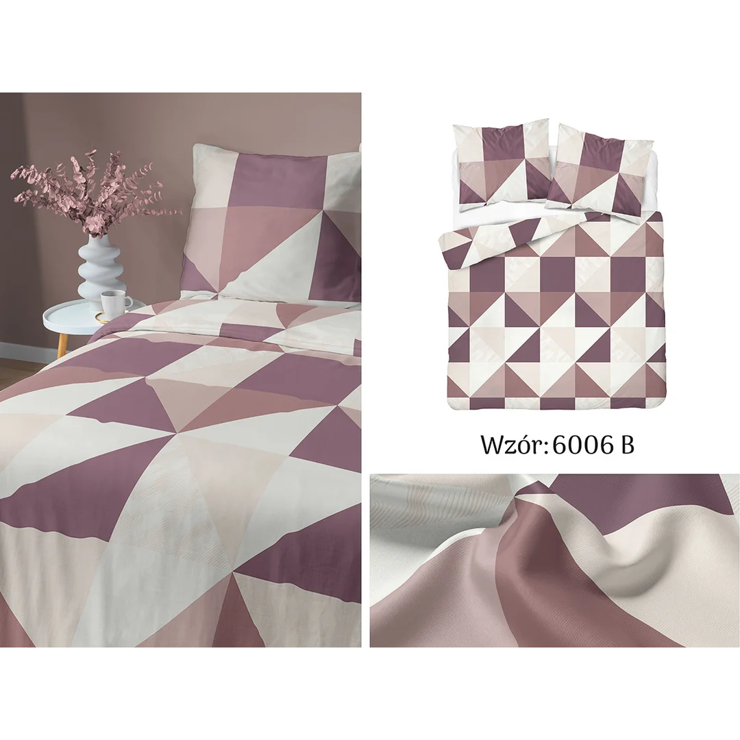 Pościel satynowa 160x200 biała fioletowa w geometryczny wzór - 6006 B - Home Satin — zdjęcie 6