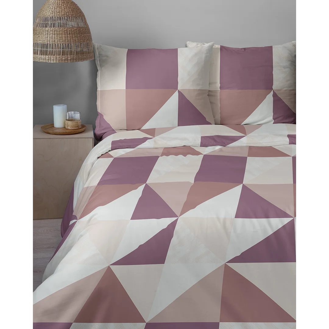 Pościel satynowa 160x200 biała fioletowa w geometryczny wzór - 6006 B - Home Satin — zdjęcie 7