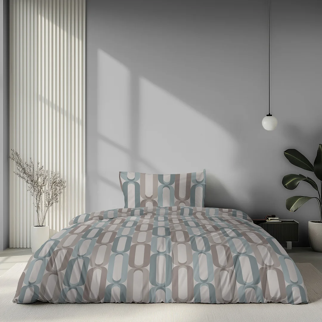 Pościel satynowa 160x200 biała różowa miętowa w pionowy geometryczny wzór - 6071 B - Home Satin — zdjęcie 2