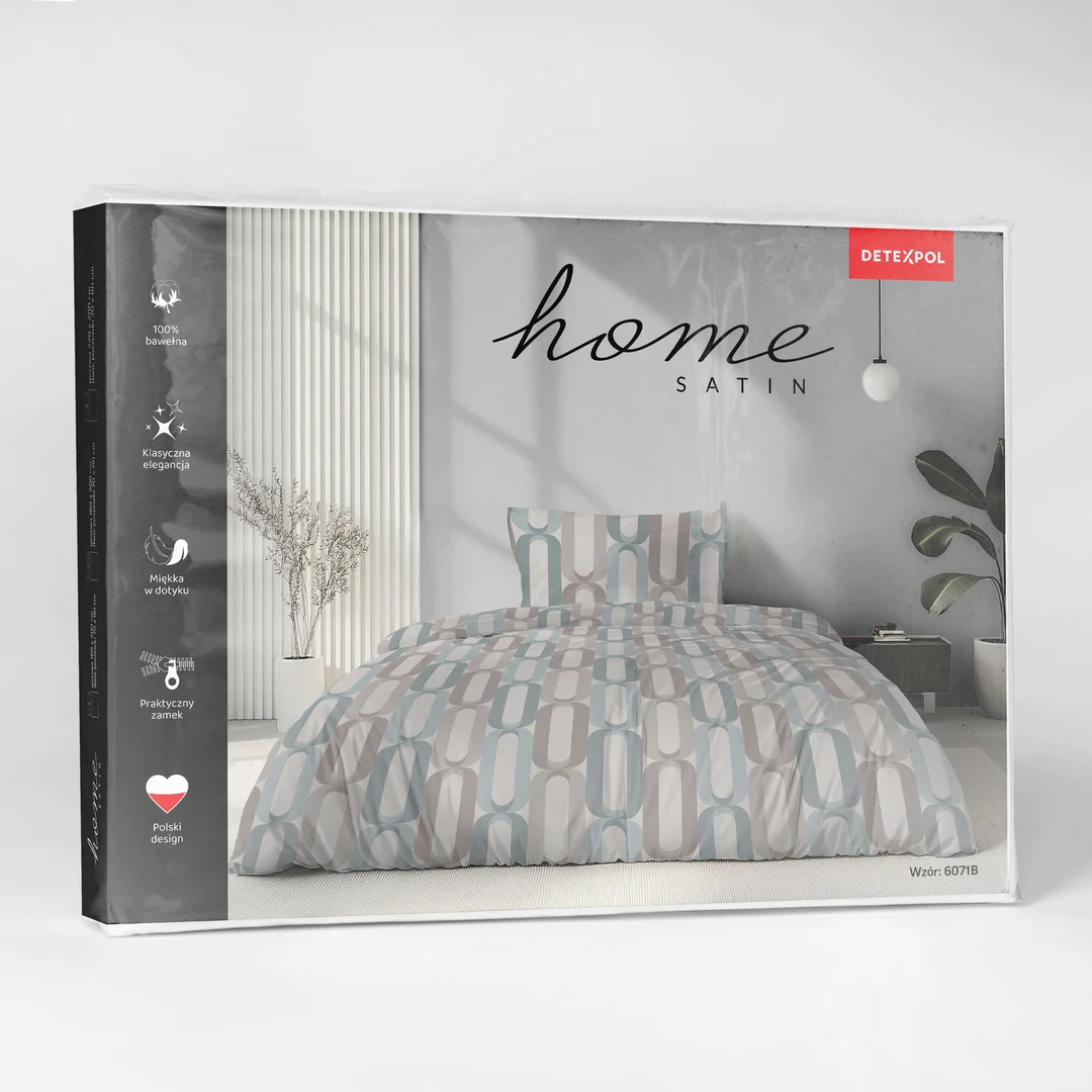 Pościel satynowa 160x200 biała różowa miętowa w pionowy geometryczny wzór - 6071 B - Home Satin — zdjęcie 3