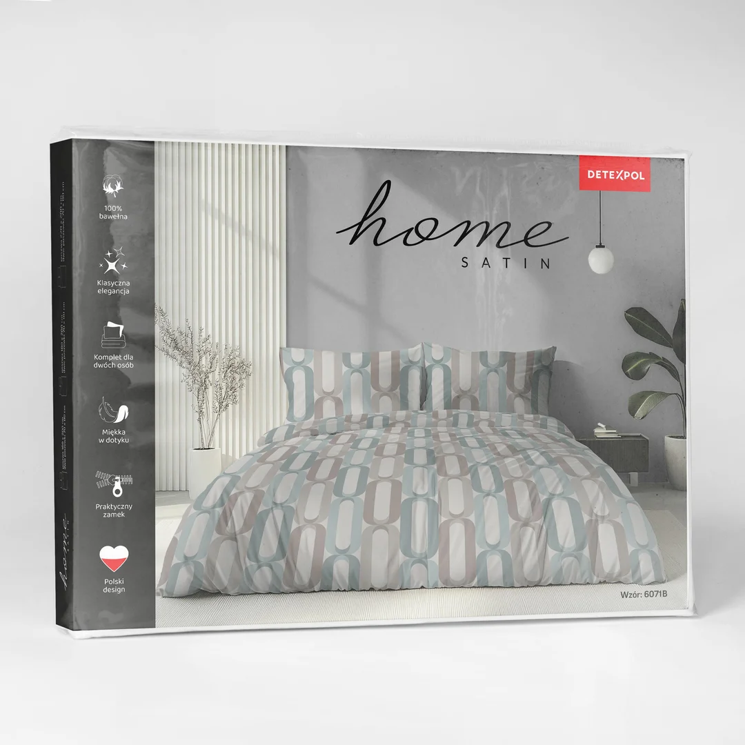 Pościel satynowa 160x200 biała różowa miętowa w pionowy geometryczny wzór - 6071 B - Home Satin — zdjęcie 6