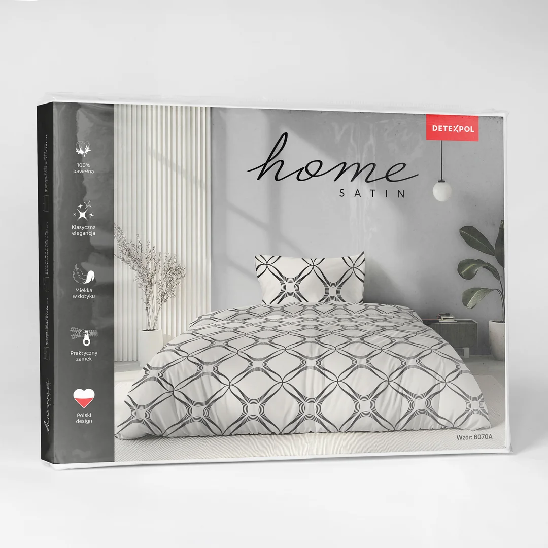 Pościel satynowa 160x200 biała szara w geometryczny ornament - 6070 A - Home Satin — zdjęcie 3