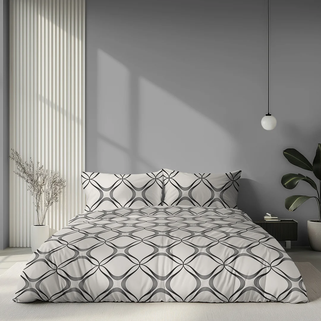 Pościel satynowa 160x200 biała szara w geometryczny ornament - 6070 A - Home Satin — zdjęcie 4