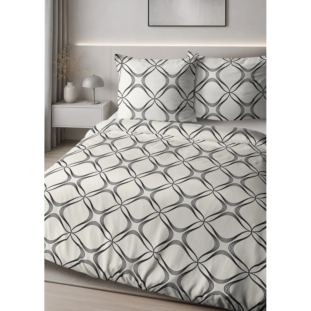 Pościel satynowa 160x200 biała szara w geometryczny ornament - 6070 A - Home Satin — zdjęcie 5