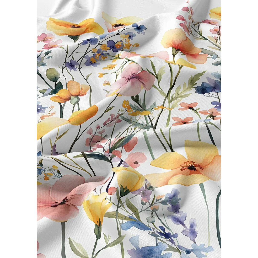 Pościel satynowa 160x200 biała w akwarelowe wielokolorowe kwiaty - 5778 A - Satynowa Harmonia — zdjęcie 3