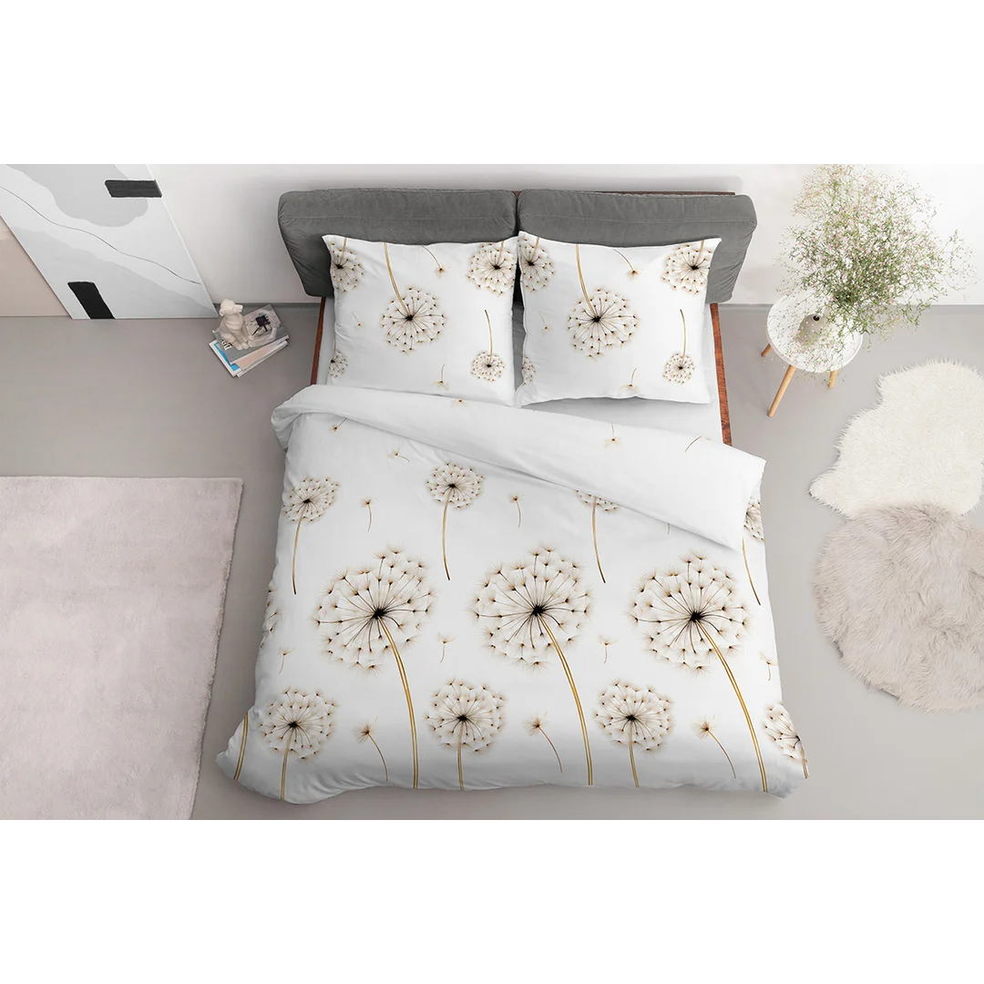 Pościel satynowa 160x200 biała w dmuchawce - 5991 A - Home Satin — zdjęcie 2