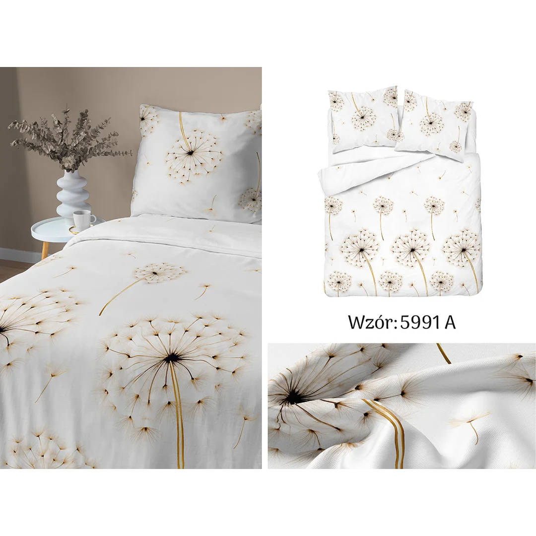 Pościel satynowa 160x200 biała w dmuchawce - 5991 A - Home Satin — zdjęcie 6