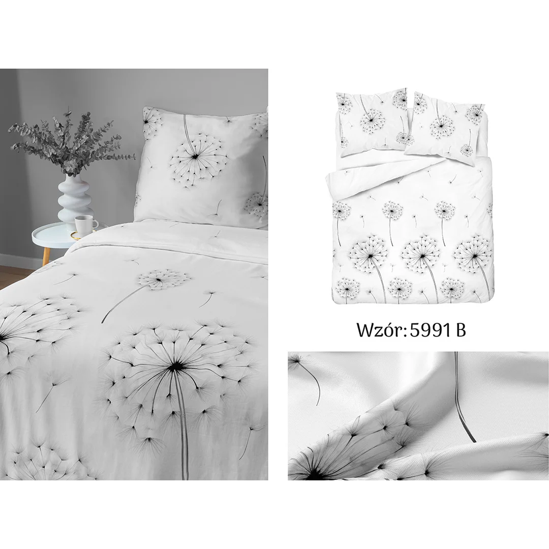 Pościel satynowa 160x200 biała w dmuchawce - 5991 B - Home Satin — zdjęcie 6