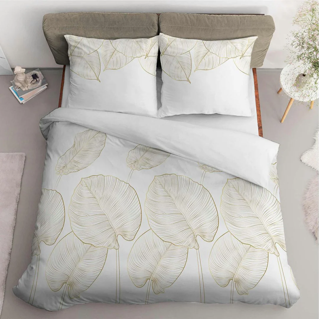 Pościel satynowa 160x200 biała w duże liście – 4678 A – Botanica Satin — zdjęcie 3