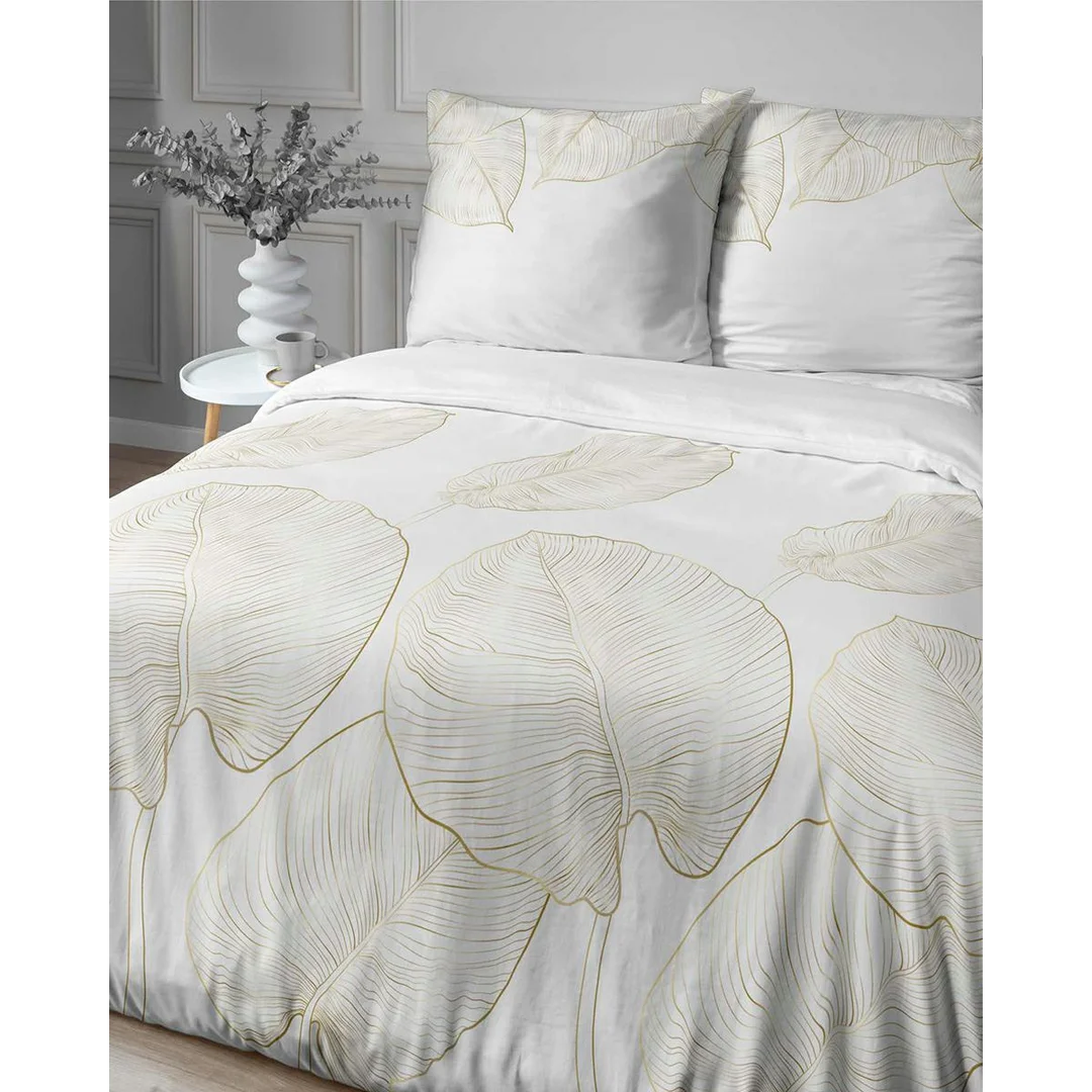 Pościel satynowa 160x200 biała w duże liście – 4678 A – Botanica Satin — zdjęcie 4
