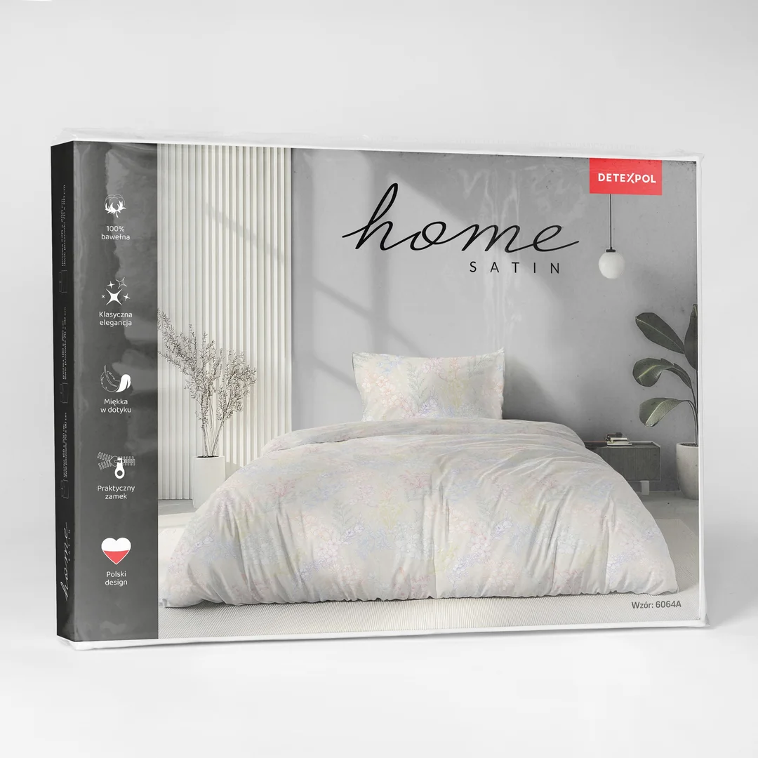 Pościel satynowa 160x200 biała w pastelowy roślinny wzór - 6064 A - Home Satin — zdjęcie 3