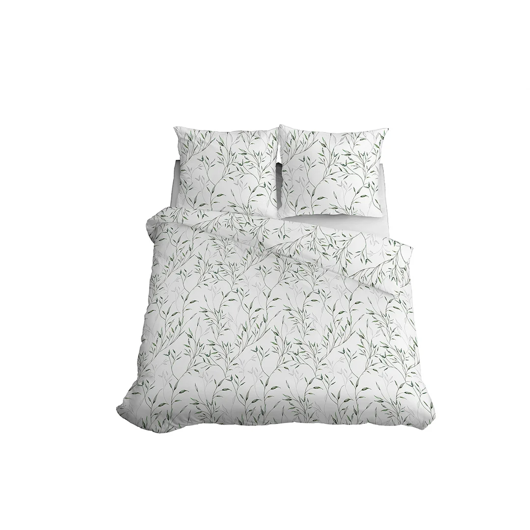 Pościel satynowa 160x200 biała w zielone liście - 5992 B - Home Satin — zdjęcie 3