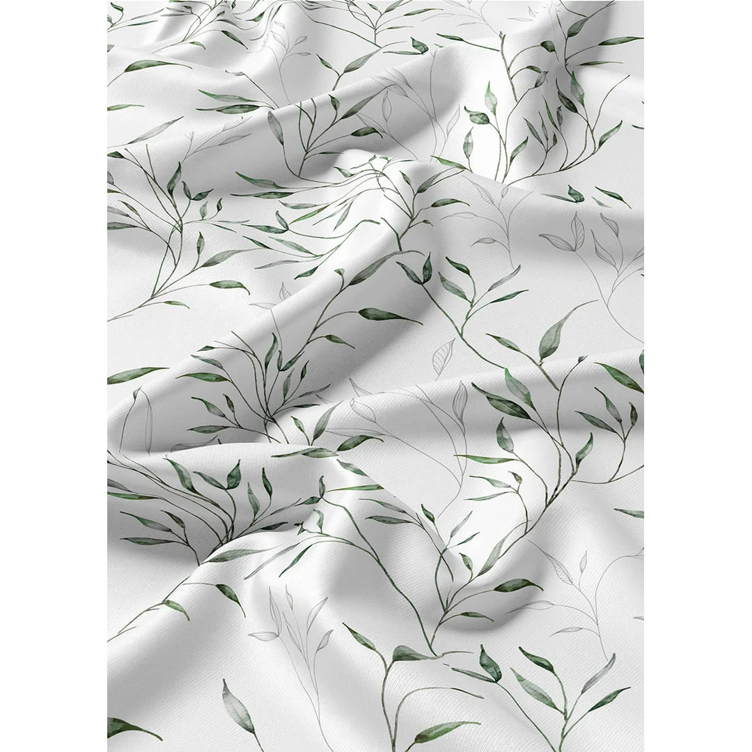 Pościel satynowa 160x200 biała w zielone liście - 5992 B - Home Satin — zdjęcie 5