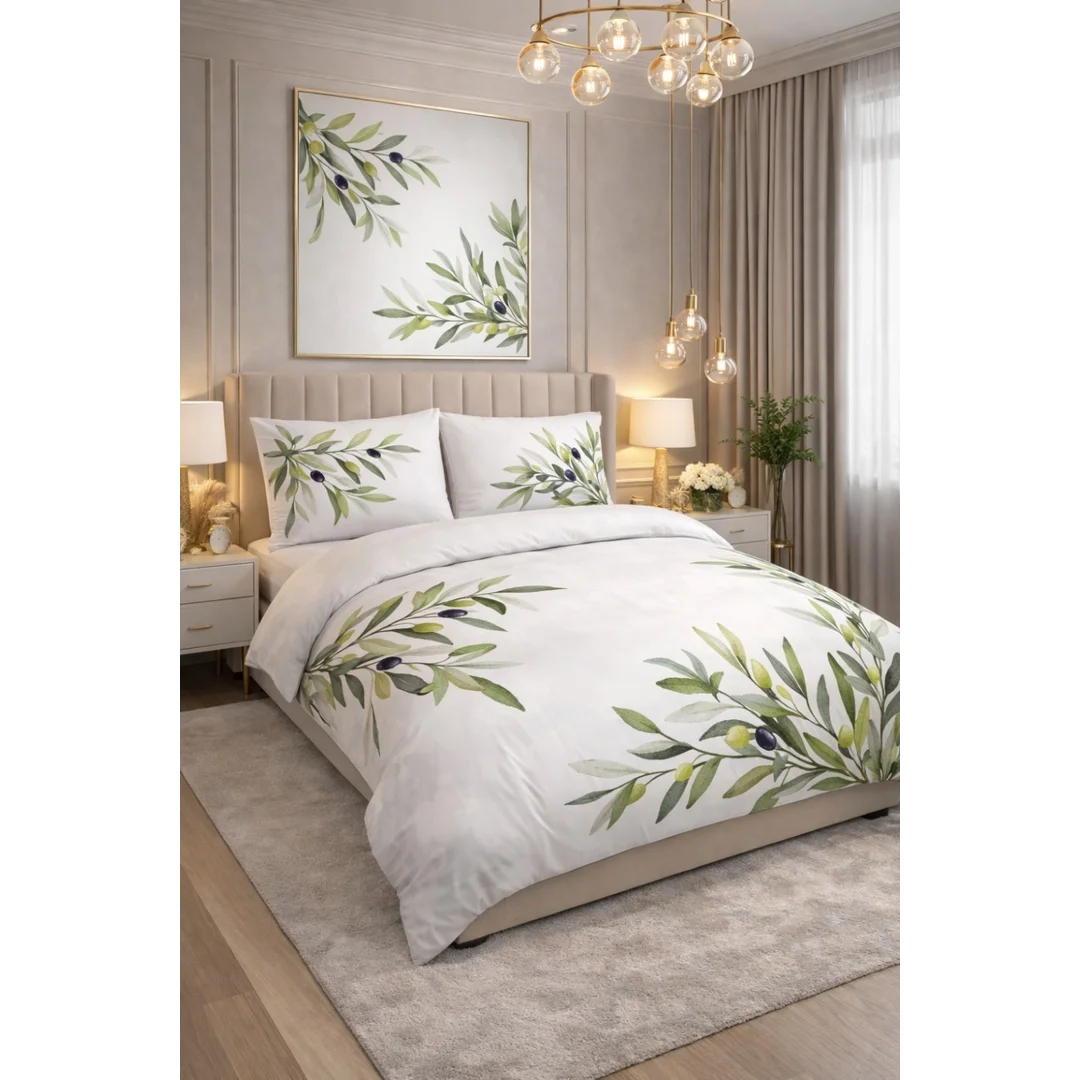 Pościel satynowa 160x200 biała zielona oliwki Prestige 1 — zdjęcie 4