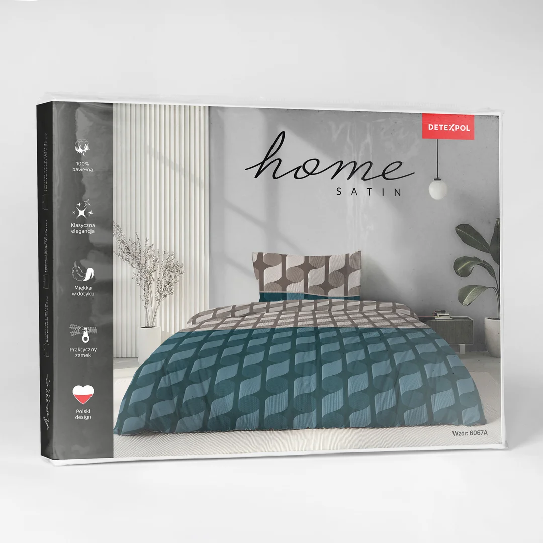 Pościel satynowa 160x200 brązowa turkusowa w geometryczną plecionkę - 6067 A - Home Satin — zdjęcie 3