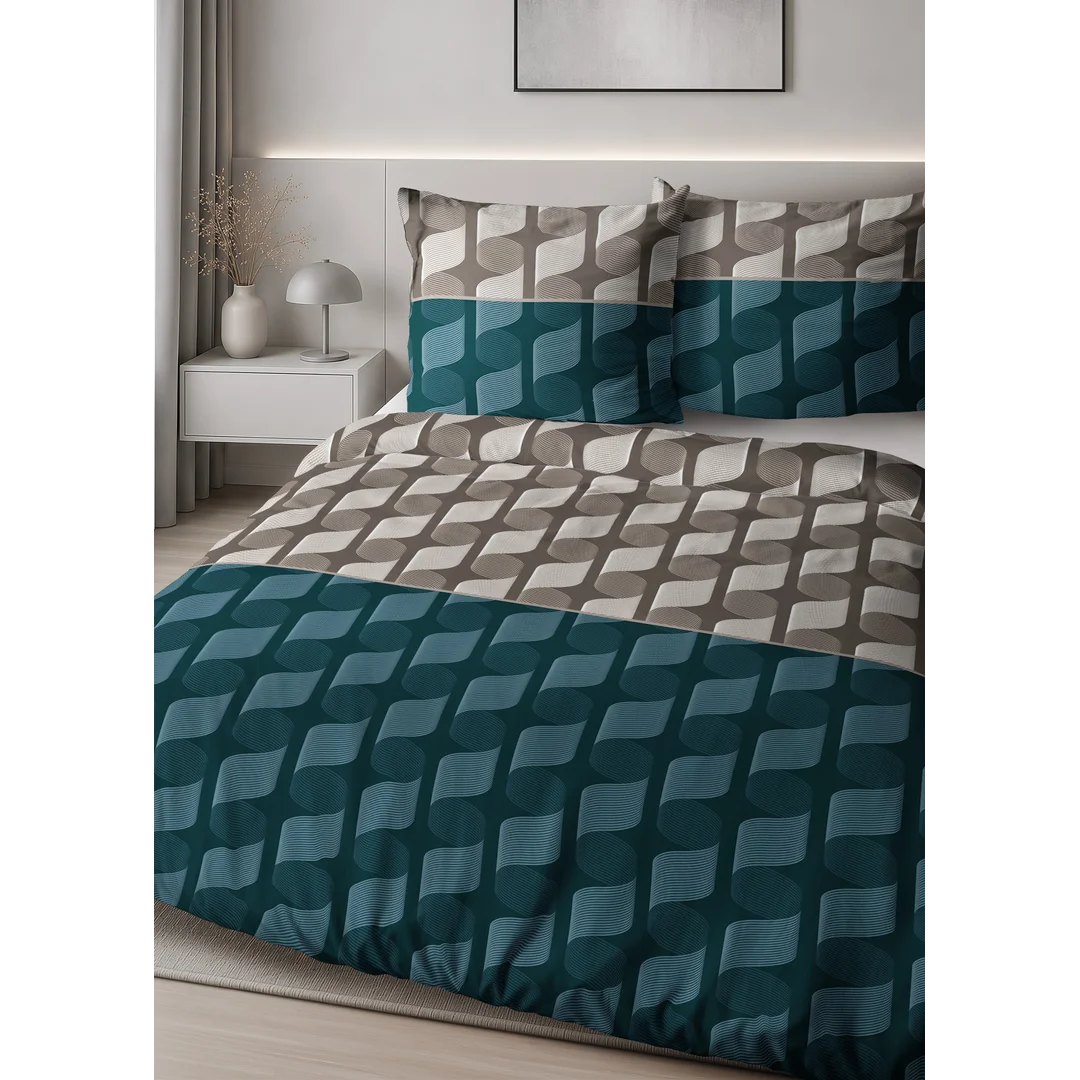 Pościel satynowa 160x200 brązowa turkusowa w geometryczną plecionkę - 6067 A - Home Satin — zdjęcie 5
