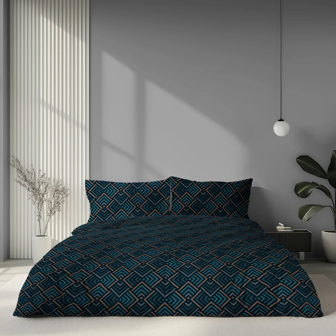 Pościel satynowa 160x200 granatowa w drobne kolorowe romby - 6069 A - Home Satin — zdjęcie 4