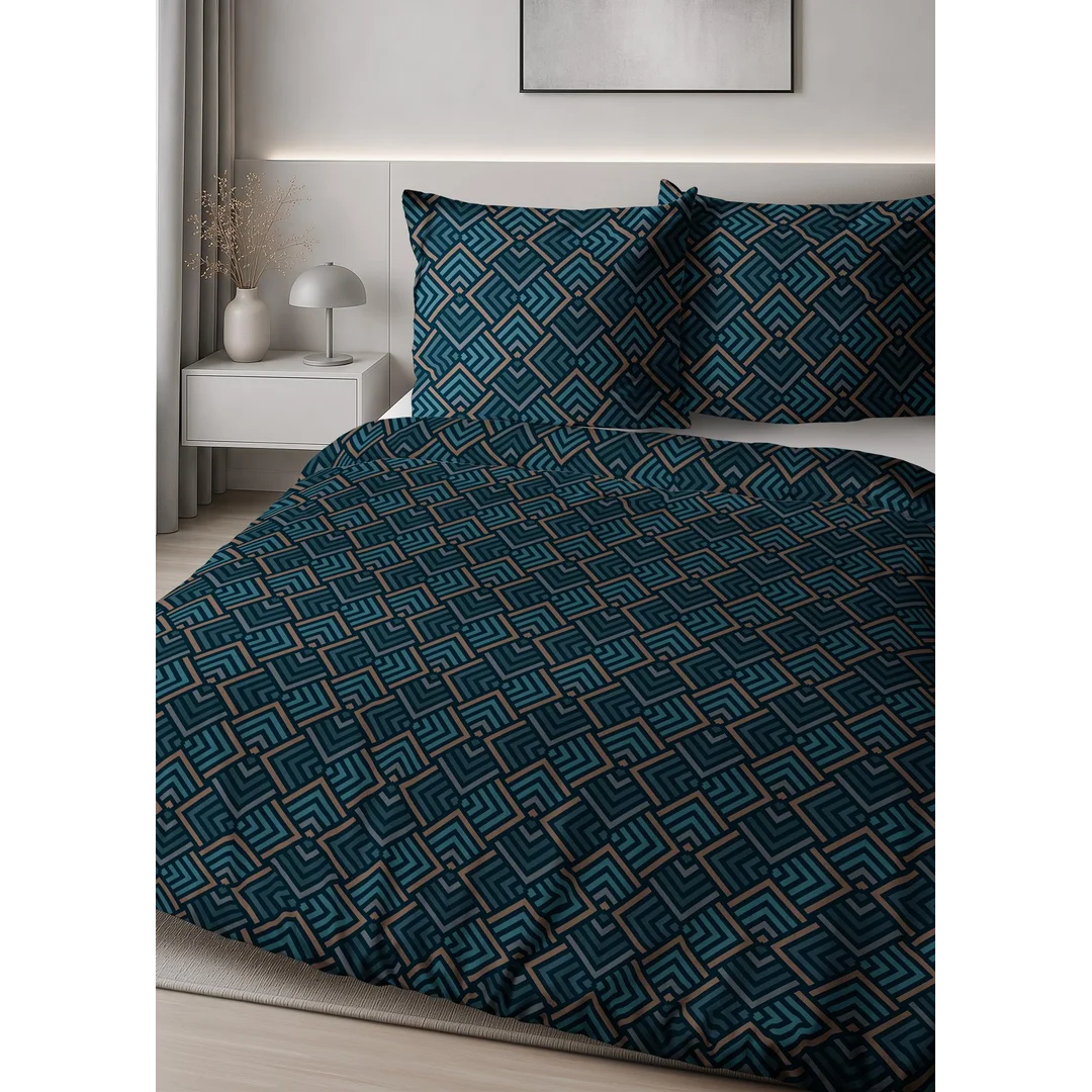 Pościel satynowa 160x200 granatowa w drobne kolorowe romby - 6069 A - Home Satin — zdjęcie 5