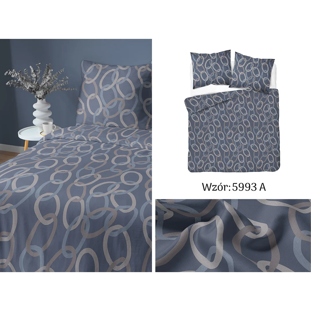 Pościel satynowa 160x200 granatowa w łańcuchy - 5993 A - Home Satin — zdjęcie 6