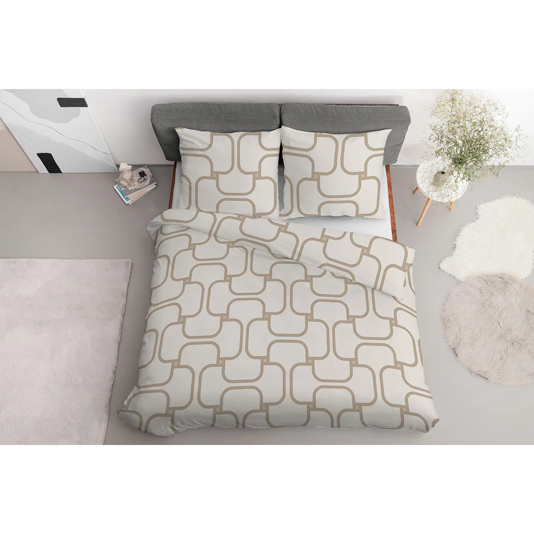 Pościel satynowa 160x200 kremowa w geometryczny wzór - 5995 B - Home Satin — zdjęcie 2