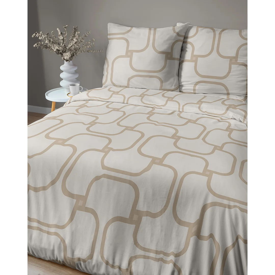 Pościel satynowa 160x200 kremowa w geometryczny wzór - 5995 B - Home Satin — zdjęcie 4