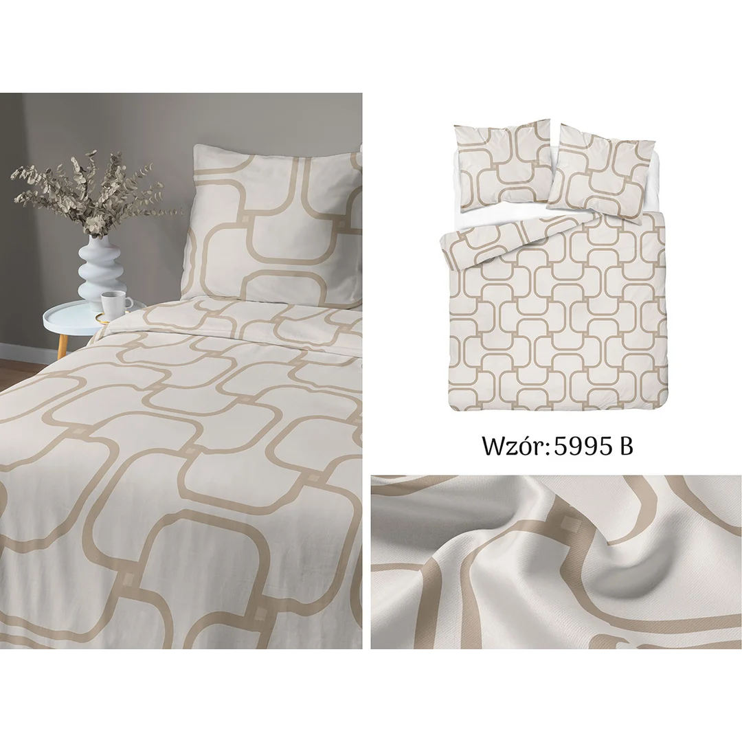 Pościel satynowa 160x200 kremowa w geometryczny wzór - 5995 B - Home Satin — zdjęcie 6