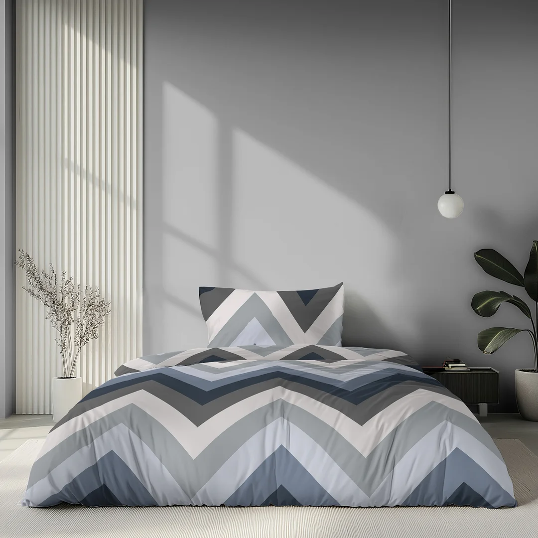 Pościel satynowa 160x200 niebieska szara w zygzaki - 6063 B - Home Satin — zdjęcie 2