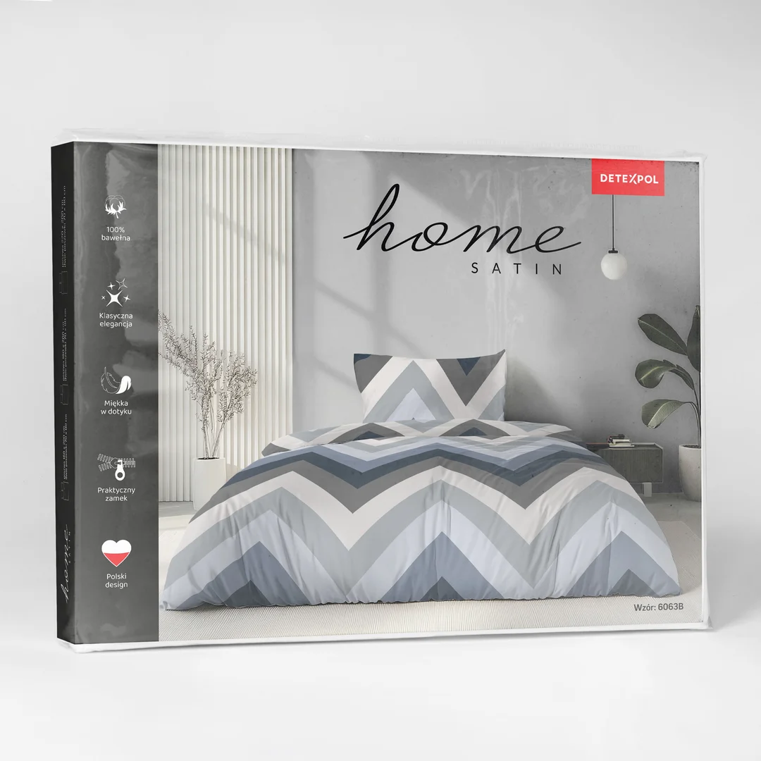 Pościel satynowa 160x200 niebieska szara w zygzaki - 6063 B - Home Satin — zdjęcie 3