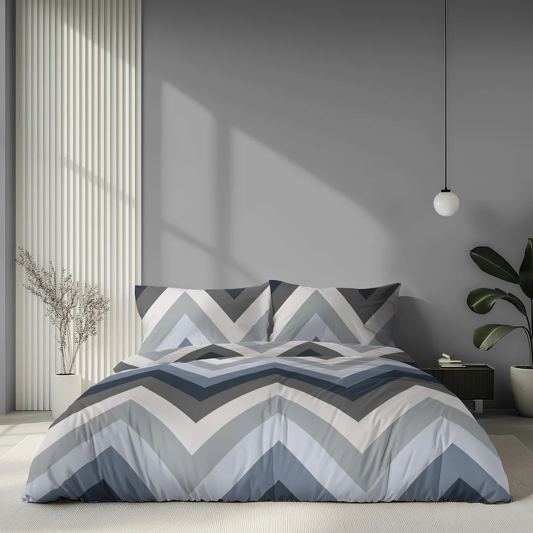 Pościel satynowa 160x200 niebieska szara w zygzaki - 6063 B - Home Satin — zdjęcie 4