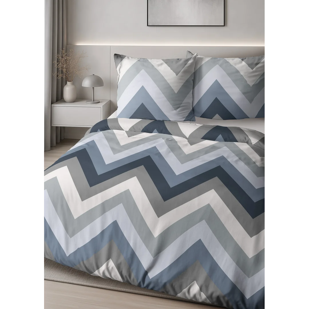 Pościel satynowa 160x200 niebieska szara w zygzaki - 6063 B - Home Satin — zdjęcie 5
