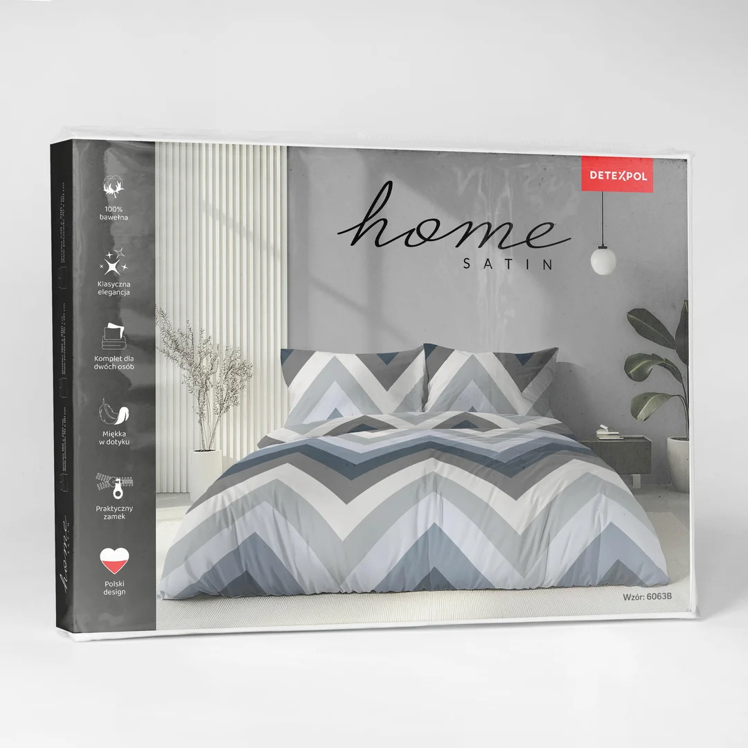 Pościel satynowa 160x200 niebieska szara w zygzaki - 6063 B - Home Satin — zdjęcie 6
