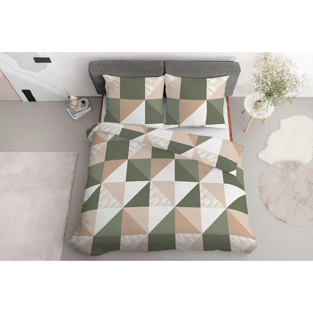 Pościel satynowa 160x200 różowa szara w geometryczny wzór - 6006 A - Home Satin — zdjęcie 2