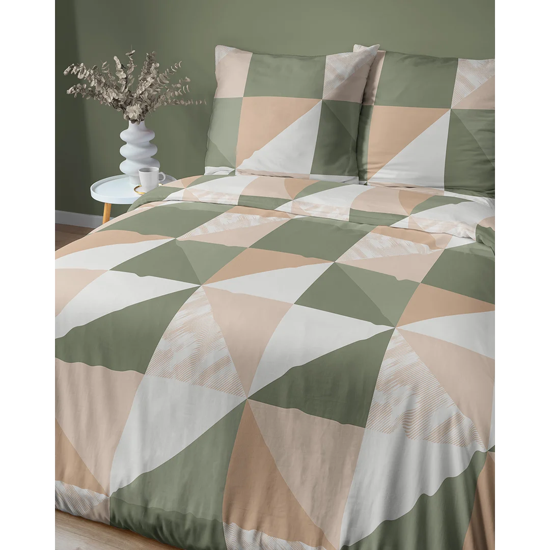 Pościel satynowa 160x200 różowa szara w geometryczny wzór - 6006 A - Home Satin — zdjęcie 4