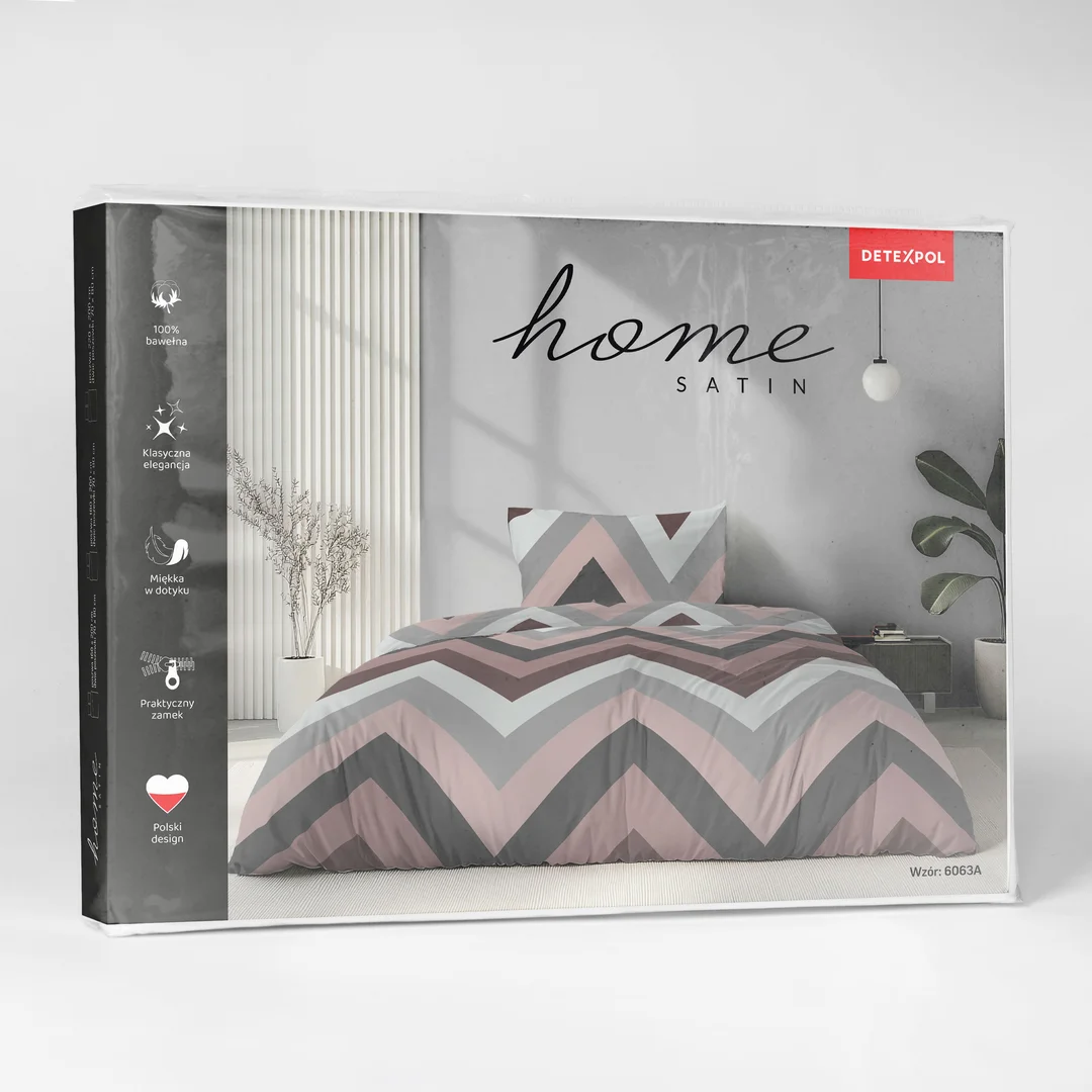 Pościel satynowa 160x200 różowa szara w zygzaki - 6063 A - Home Satin — zdjęcie 3