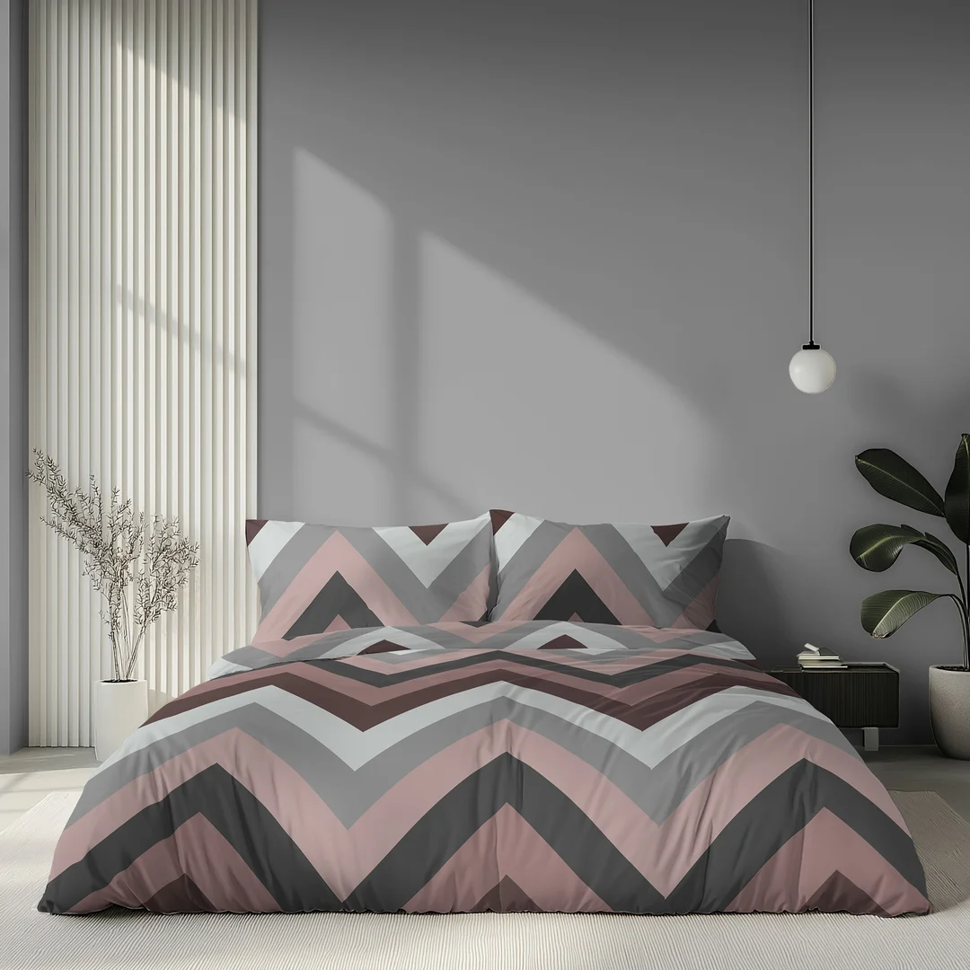 Pościel satynowa 160x200 różowa szara w zygzaki - 6063 A - Home Satin — zdjęcie 4