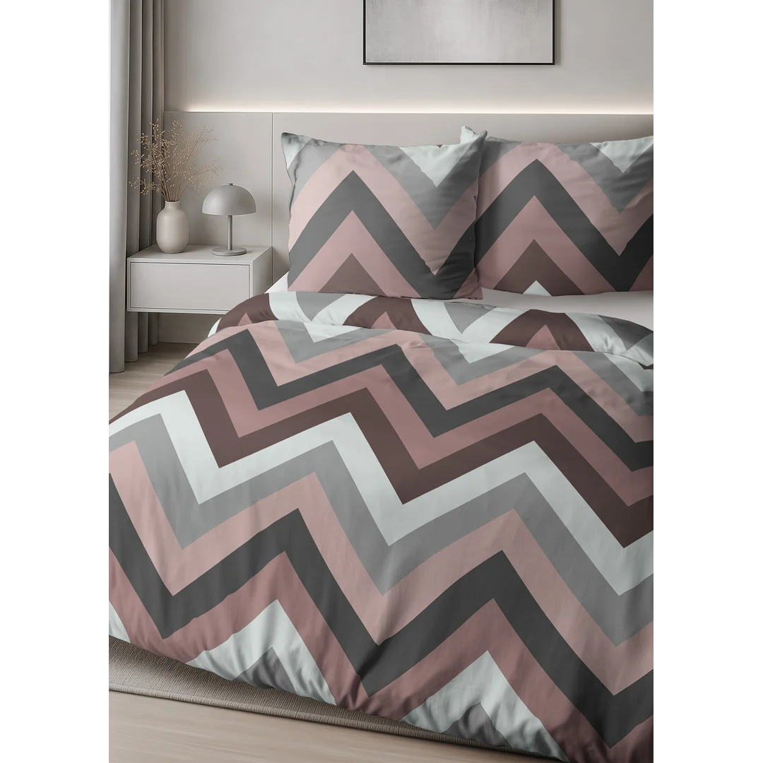 Pościel satynowa 160x200 różowa szara w zygzaki - 6063 A - Home Satin — zdjęcie 5