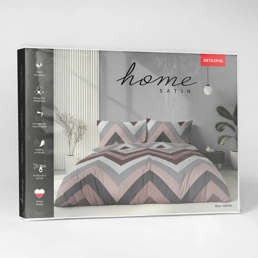Pościel satynowa 160x200 różowa szara w zygzaki - 6063 A - Home Satin — zdjęcie 6