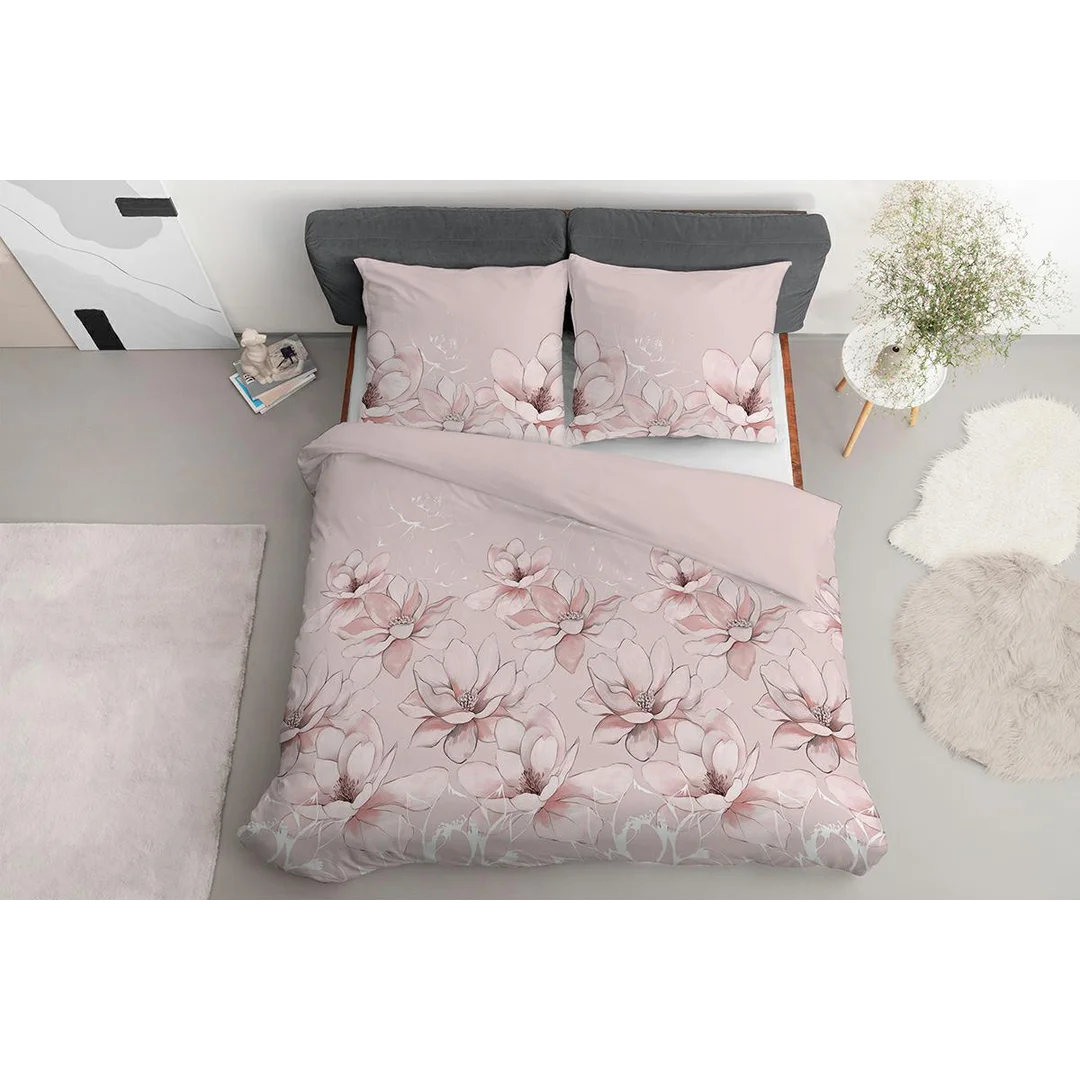 Pościel satynowa 160x200 różowa w duże kwiaty magnolii - 5802 B - Satynowa Harmonia — zdjęcie 5