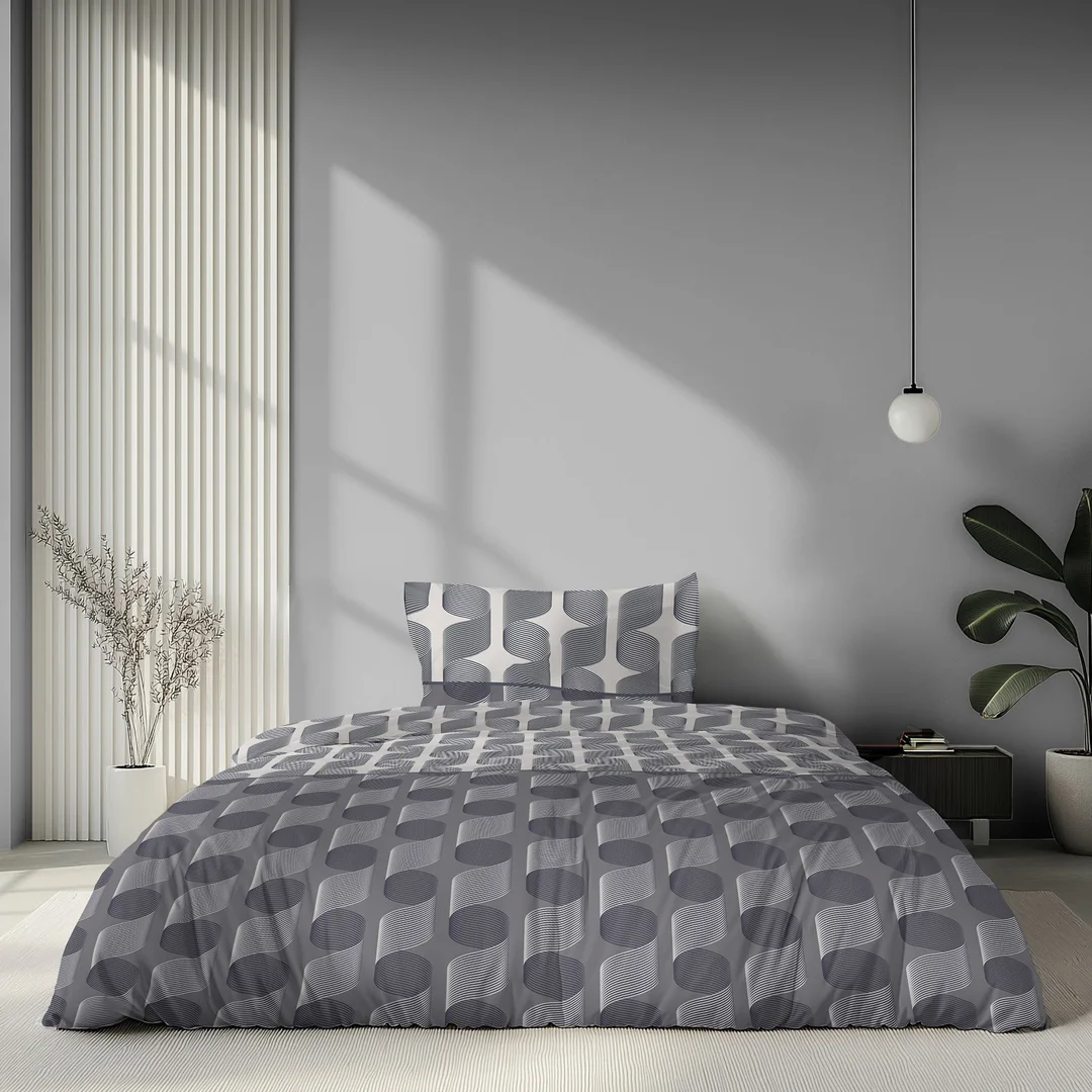 Pościel satynowa 160x200 szara w geometryczną plecionkę - 6067 B - Home Satin — zdjęcie 2