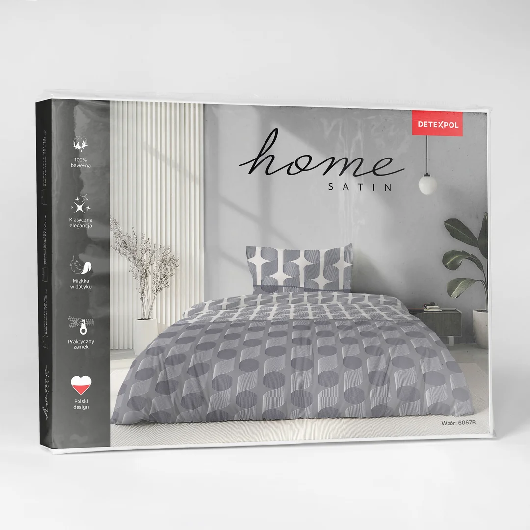 Pościel satynowa 160x200 szara w geometryczną plecionkę - 6067 B - Home Satin — zdjęcie 3
