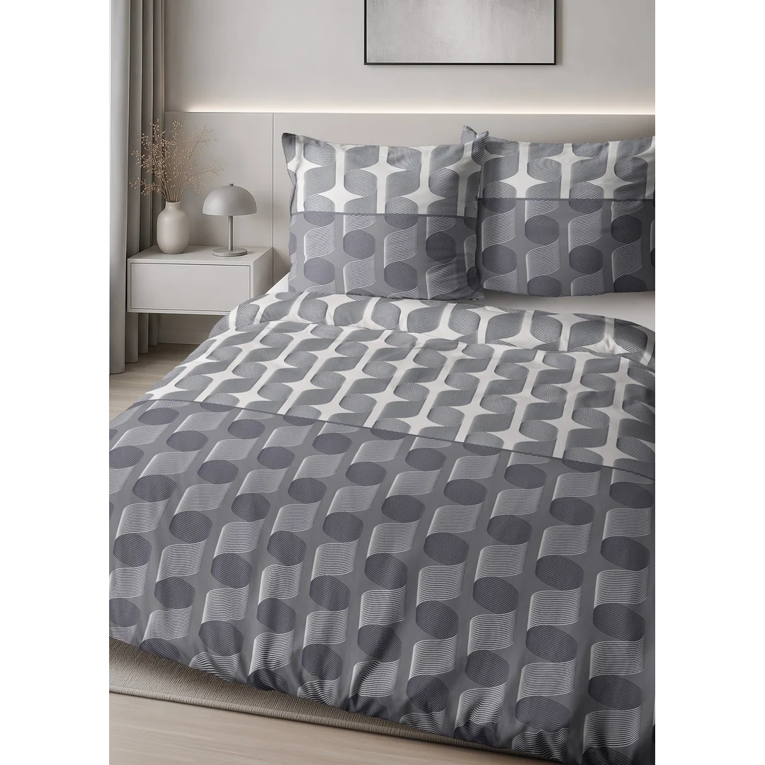 Pościel satynowa 160x200 szara w geometryczną plecionkę - 6067 B - Home Satin — zdjęcie 5