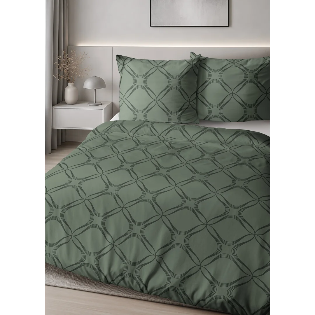 Pościel satynowa 160x200 zielona w geometryczny ornament - 6070 B - Home Satin — zdjęcie 5