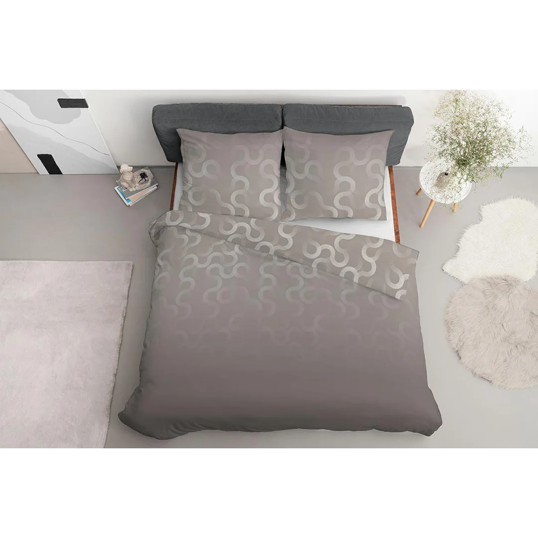 Pościel satynowa 180x200 beżowa z gradientem w geometryczne fale - 5804 A - Satynowa Harmonia — zdjęcie 5