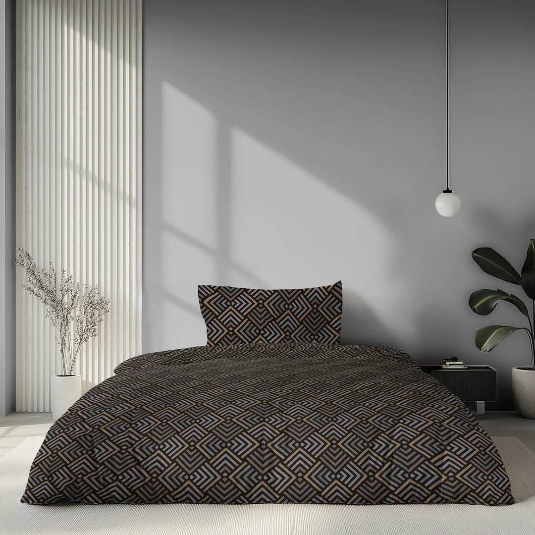 Pościel satynowa 180x200 brązowa w drobne geometryczne romby - 6069 B - Home Satin — zdjęcie 2