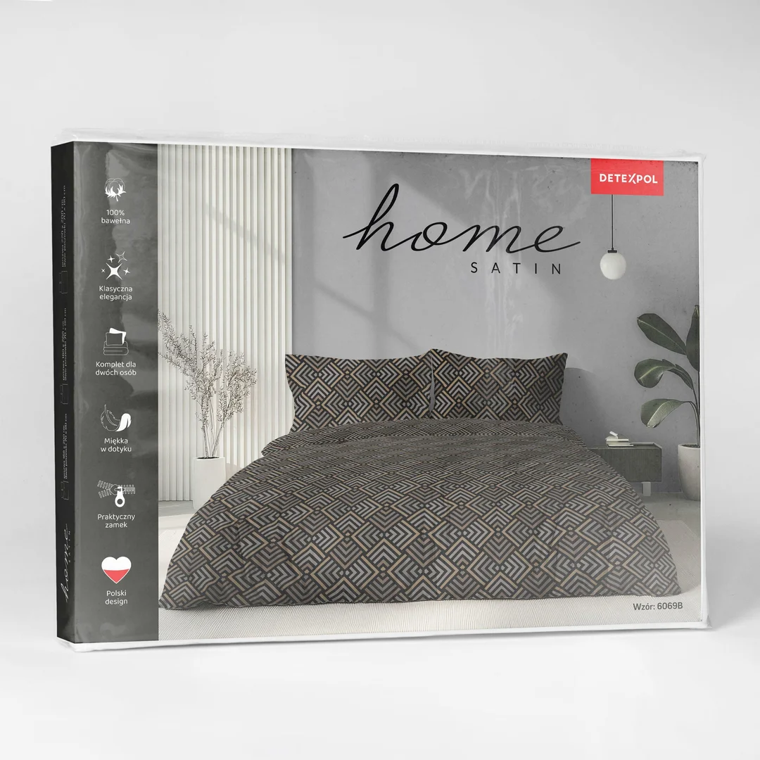 Pościel satynowa 180x200 brązowa w drobne geometryczne romby - 6069 B - Home Satin — zdjęcie 6